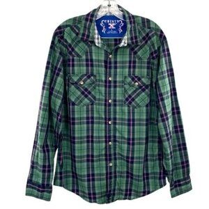 Twenty X Western Plaid Pearl Snap Green Button Down Shirt Cowgirl